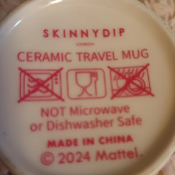 Barbie X SkinnyDip London Pink Chevron Ceramic Travel Mug & Lid, 16 Ounce. - Picture 4 of 5